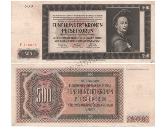 500 korun 1942, I. vydání, série F, neperforovaná
