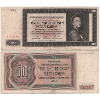 500 korun 1942, I. vydání, série E, neperforovaná