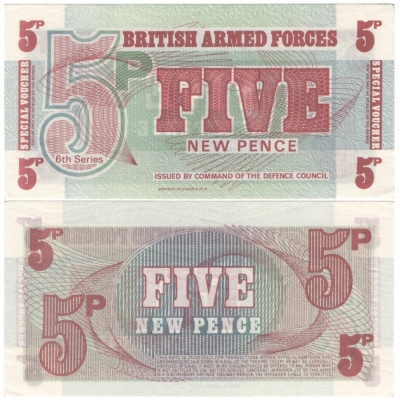 Velká Británie - armádní poukázka 5 new pence aUNC