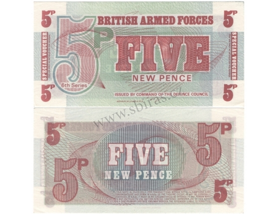 Velká Británie - armádní poukázka 5 new pence aUNC