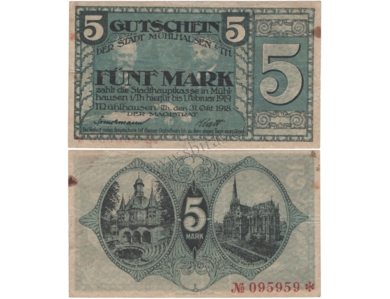 Německo - bankovka 5 Marek 1918 - MÜHLHAUSEN