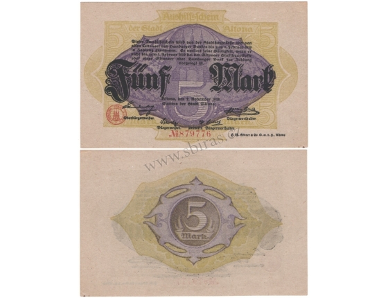 Německo - bankovka 5 Marek 1918 ALTONA UNC
