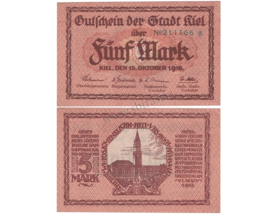 Německo - bankovka 5 Marek 1918 - KIEL