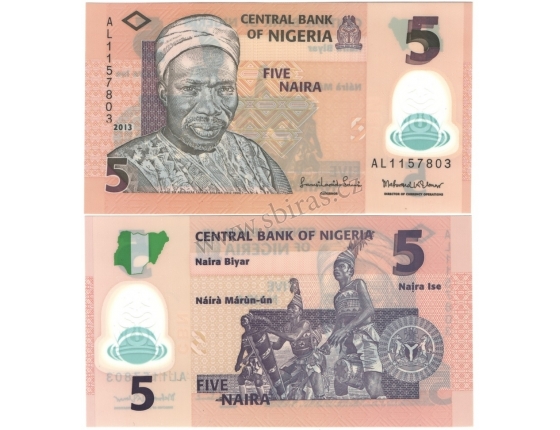 Nigérie - bankovka 5 naira 2013 UNC, polymerová bankovka
