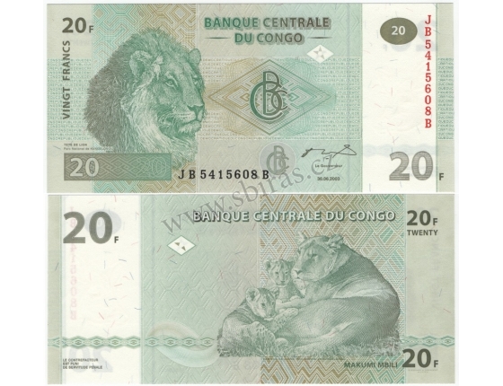 Kongo - bankovka 20 francs 2003 UNC
