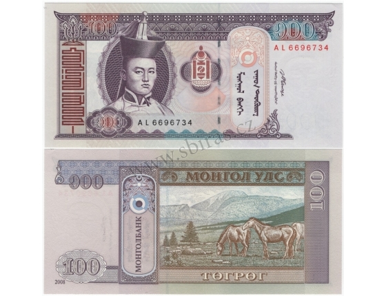 Mongolsko - bankovka 100 Tugrik 2008 UNC