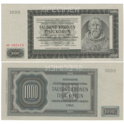 1000 korun 1942 Ab, neperforovaná