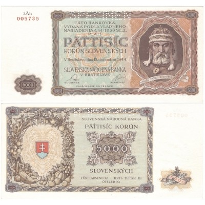 Slovenský štát - bankovka 5000 korun 1944, nevydaná