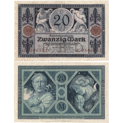 Německé císařství - bankovka 20 marek 1915