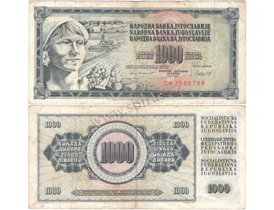 Jugoslávie - bankovka 1000 dinara 1981