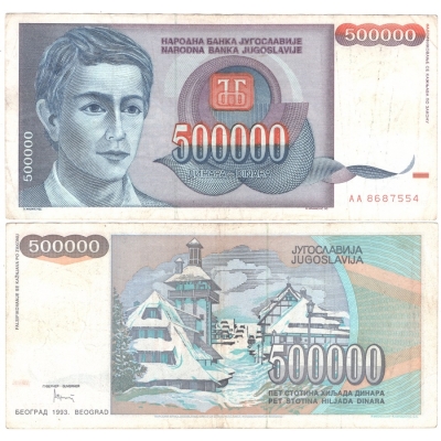Jugoslávie - bankovka 500 000 dinara 1993