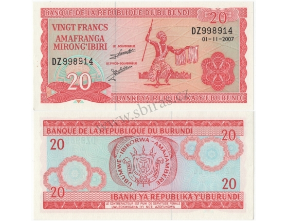 Burundi- bankovka 20 francs 2007 UNC