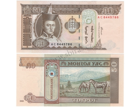 Mongolsko - bankovka 50 Tugrik 2000 UNC
