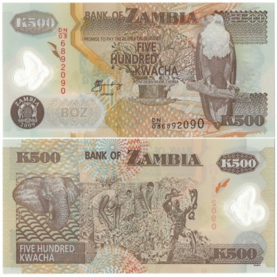 Zambie - bankovka 500 kwacha 2009, polymer