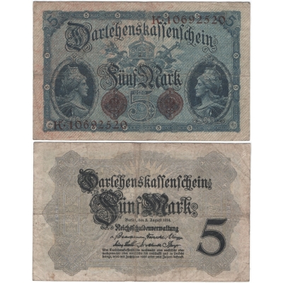 Německé císařství - bankovka 5 marek 1914