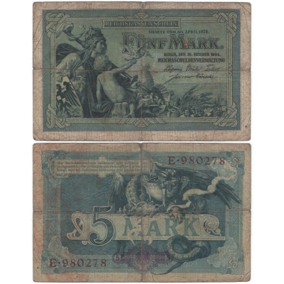 Německé císařství - bankovka 5 marek 1904