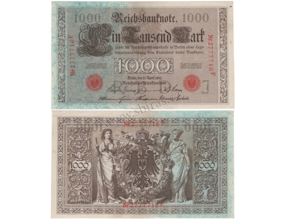 Německo - bankovka Reichsbanknote 1000 marek 1910, červené pečetě