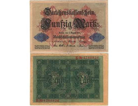 Německé císařství - bankovka Darlehenskassenschein 50 marek 1914