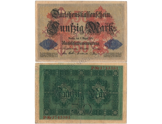 Německo - bankovka Darlehenskassenschein 50 marek 1914