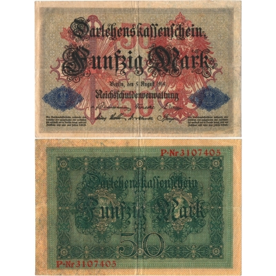Německé císařství - bankovka Darlehenskassenschein 50 marek 1914