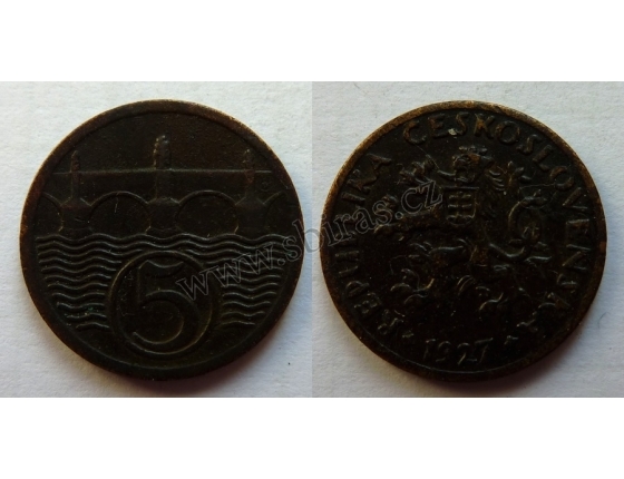 Československo - mince 5 haléřů 1927