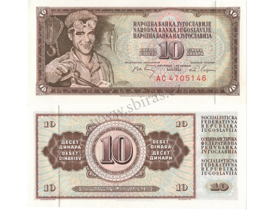Jugoslávie - bankovka 10 dinara 1968 UNC