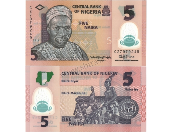 Nigérie - bankovka 5 naira 2016 UNC, polymerová bankovka