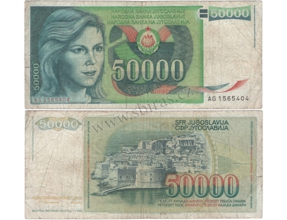 Jugoslávie - bankovka 50 000 dinara 1988