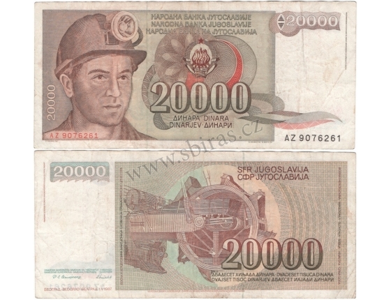 Jugoslávie - bankovka 20 000 dinara 1987