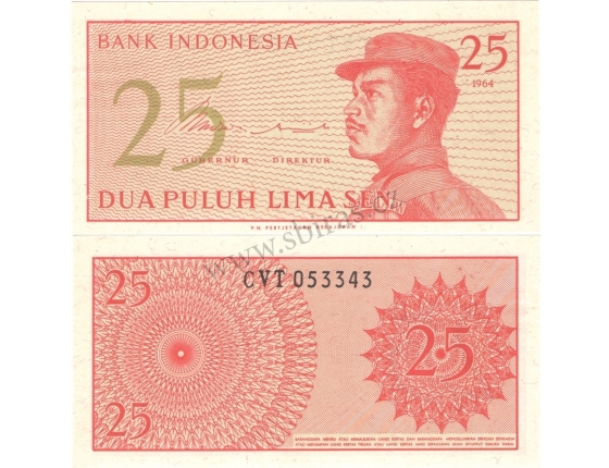 Indonésie - bankovka 25 lima sen 1964 UNC