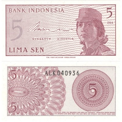 Indonésie - bankovka 5 sen 1964 UNC