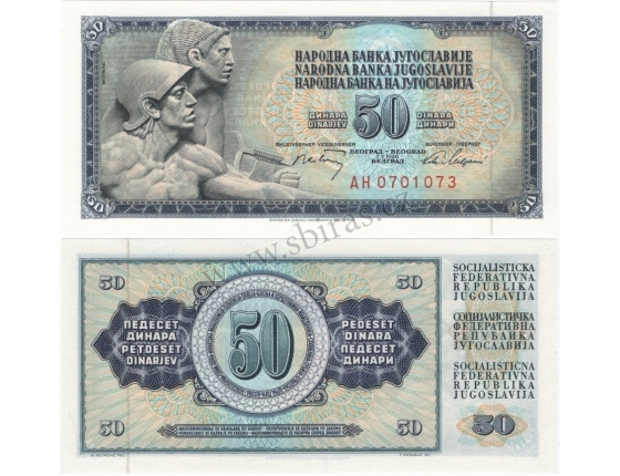 Jugoslávie - bankovka 50 dinara 1968 UNC