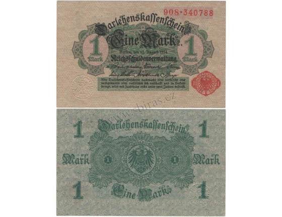 Německé císařství - bankovka 1 marka 1914 UNC