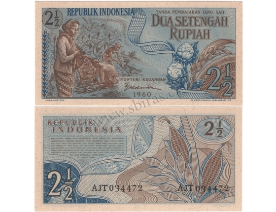Indonésie - bankovka 2,5 rupiah 1960 UNC