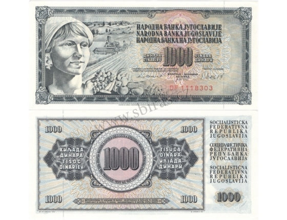 Jugoslávie - bankovka 1000 dinara 1981 aUNC
