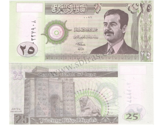 Irák - bankovka 25 Dinars 2001 aUNC