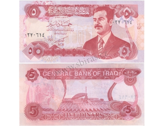 Irák - bankovka 5 Dinars 1992 aUNC