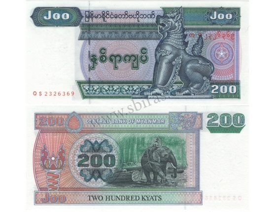 Barma - bankovka 200 kyat 2004 UNC