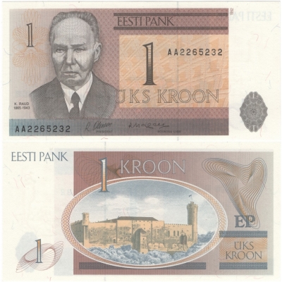 Estonsko - bankovka 1 Kroon 1992 UNC