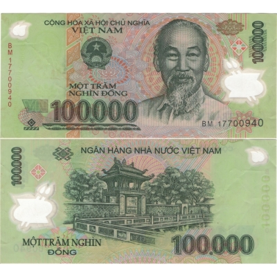 Vietnam - bankovka 100 000 dong 2016, polymerová bankovka