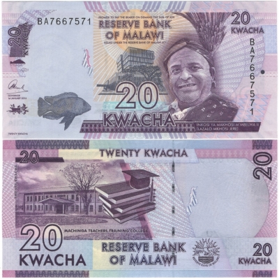 Malawi - bankovka 20 kwacha 2016 UNC