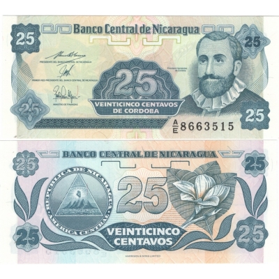 Nikaragua - bankovka 25 centavo 1991 UNC