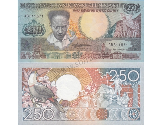 Surinam - bankovka 250 Gulden 1988 UNC