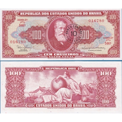 Brazílie - bankovka 100 Cruzeiros / přetisk 10 Centavos 1966 UNC
