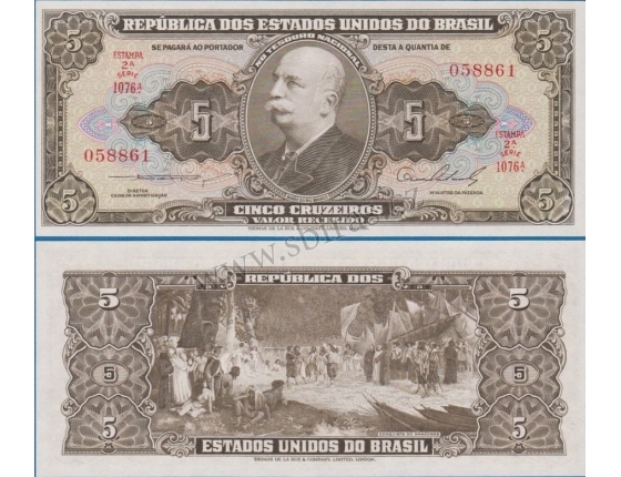 Brazílie - bankovka 5 Cruzeiros 1953-1959 UNC
