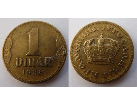 Jugoslávské království - 1 dinar 1938