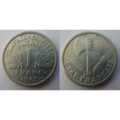 Francie - mince 1 Frank 1942 nacistická okupace Francie
