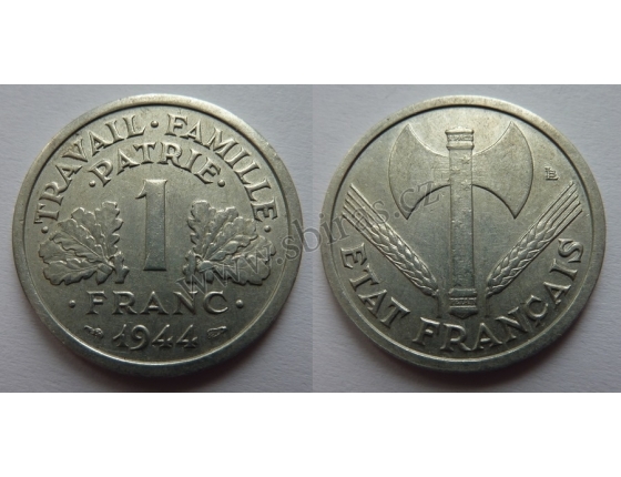 Francie - mince 1 Frank 1944 nacistická okupace Francie