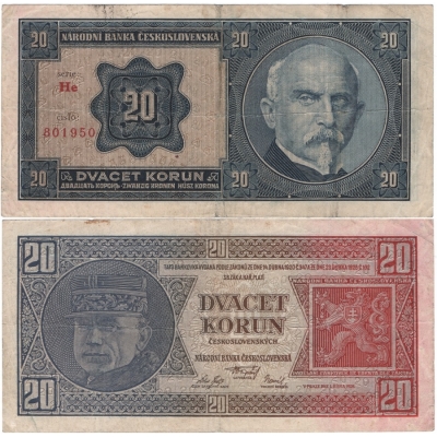 20 korun 1926 neperforovaná, série He