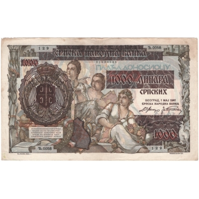 Srbsko - bankovka 1000 dinara, okupace Německem 1941 